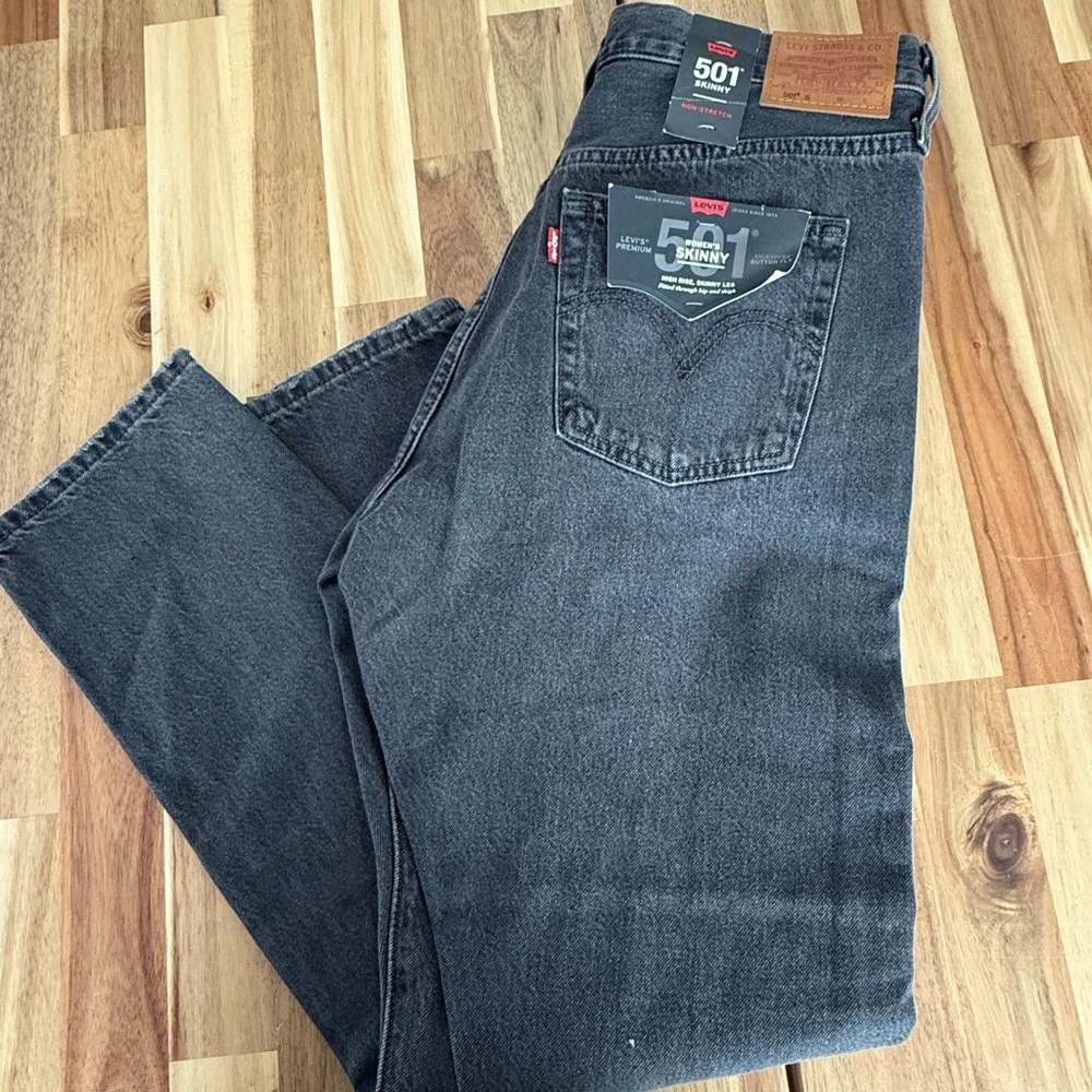 Levis Premium 501 Denim Jeans High Rise Distress Black Gray WOMENS 29x28 Nwt